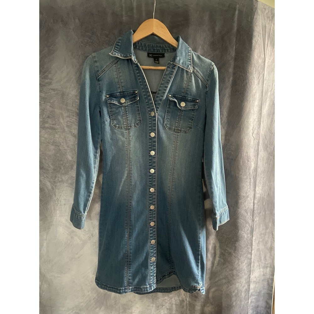 INC International‎ Concepts Blue Denim Button Down Mini Dress Women Size 4